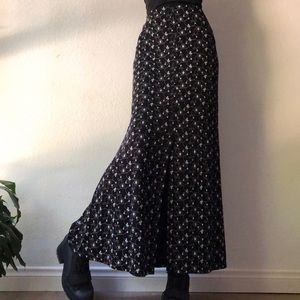 Vintage 90’s Grunge Black White Floral Maxi Skirt